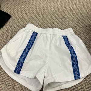 LF white shorts with blue striped logo